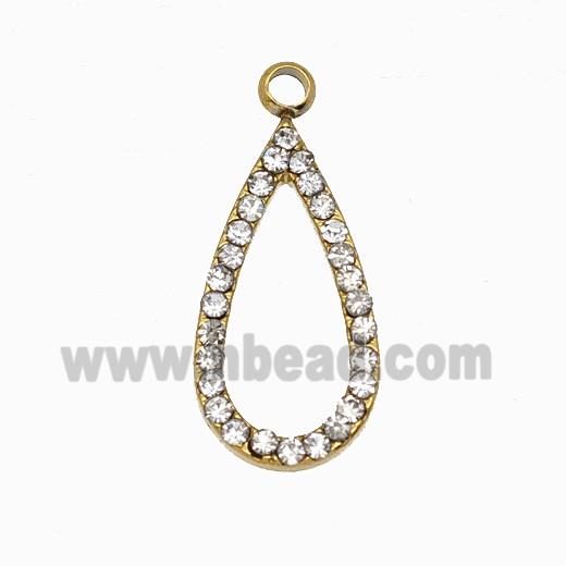 Stainless Steel Teardrop Pendant Pave Rhinestone Gold Plated