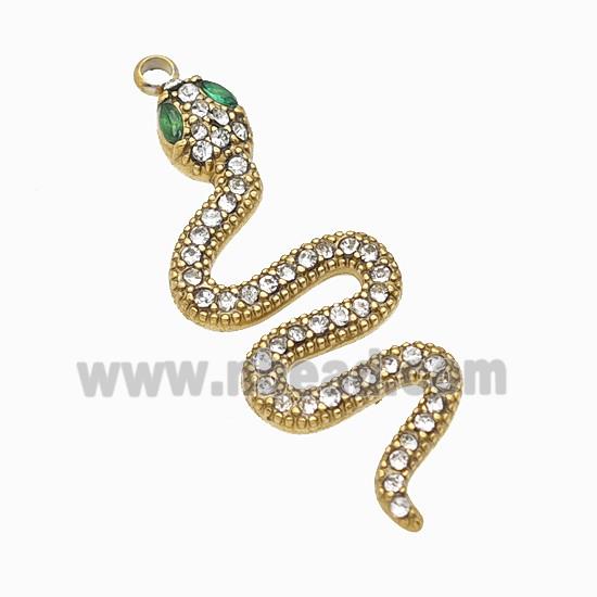 Stainless Steel Snake Pendant Pave Rhinestone Gold Plated