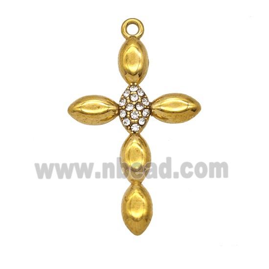Stainless Steel Cross Pendant Pave Rhinestone Gold Plated