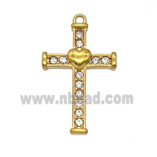 Stainless Steel Cross Pendant Pave Rhinestone Gold Plated