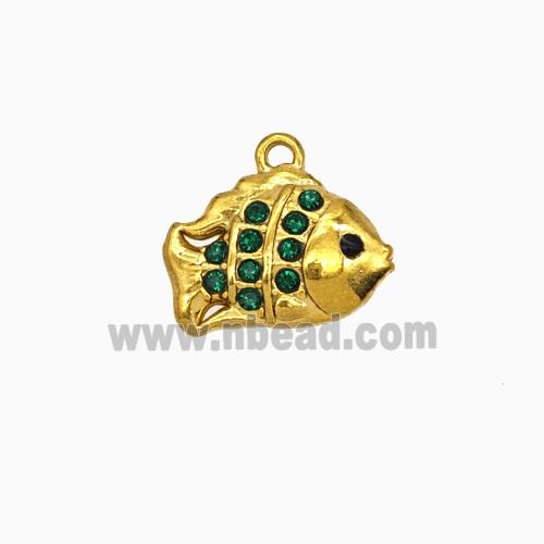 Stainless Steel Fish Pendant Pave Rhinestone Gold Plated