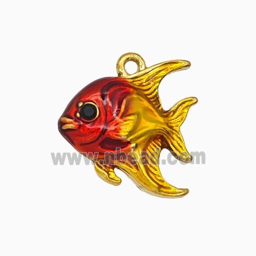 Stainless Steel Fish Pendant Red Painted Gold Plated