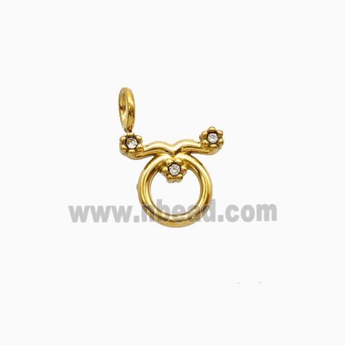 Stainless Steel Pendant Pave Rhinestone Zodiac Taurus Gold Plated