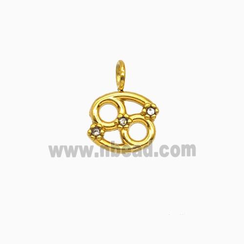 Stainless Steel Pendant Pave Rhinestone Zodiac Cancer Gold Plated