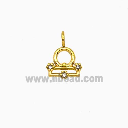 Stainless Steel Pendant Pave Rhinestone Zodiac Libra Gold Plated