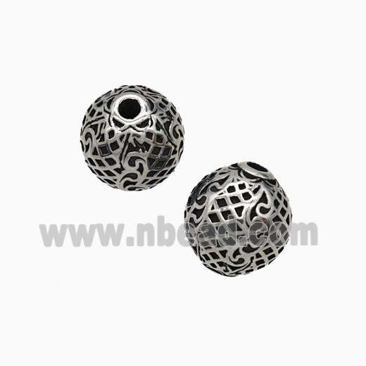 Stainless Steel Round Beads Antique Silver