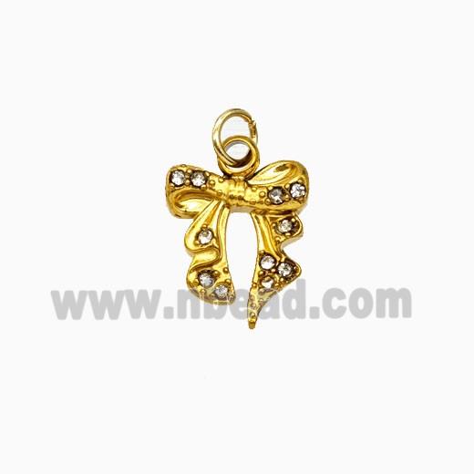 Stainless Steel Bowknot Pendant Pave Rhinestone Gold Plated