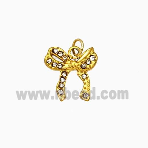 Stainless Steel Bowknot Pendant Pave Rhinestone Gold Plated