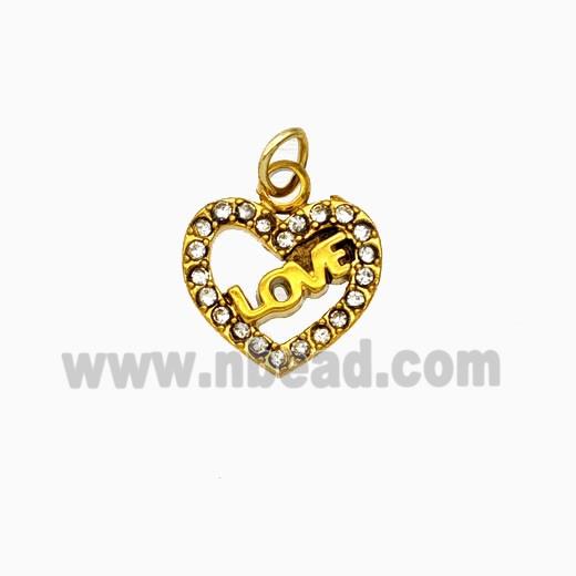 Stainless Steel Heart Pendant Pave Rhinestone LOVE Gold Plated