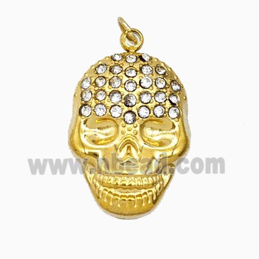 Stainless Steel Skull Pendant Pave Rhinestone Gold Plated