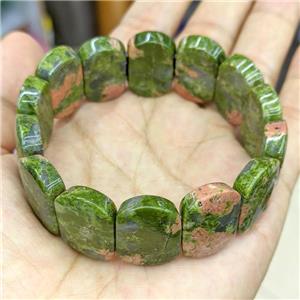 Natural Unakite Bracelet Stretchy Green, approx 15-24mm