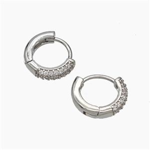 Copper Hoop Earrings Micropave Zirconia Platinum Plated, approx 12mm dia