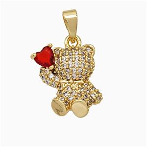 Copper Bear Pendant Pave Zirconia Gold Plated, approx 13-16mm