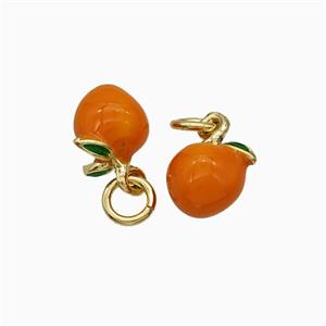 Copper Tomato Pendant Orange Enamel Gold Plated, approx 7mm