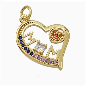 Copper Heart Pendant Pave Zirconia Mom Gold Plated, approx 16-18mm