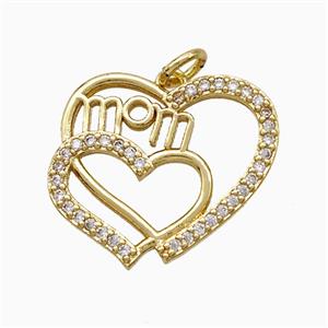 Copper Heart Pendant Pave Zirconia Mom Gold Plated, approx 18-20mm