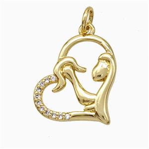 Copper Heart Pendant Pave Zirconia Mother Gold Plated, approx 15-19mm