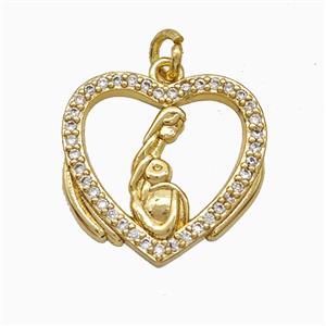 Copper Heart Pendant Pave Zirconia Mother Gold Plated, approx 17-18mm