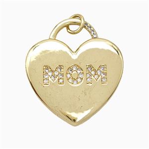 Copper Heart Pendant Pave Zirconia Mom Gold Plated, approx 23-25mm