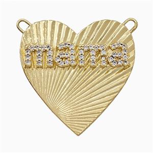 Copper Heart Pendant Pave Zirconia Mama 2loops Gold Plated, approx 27mm