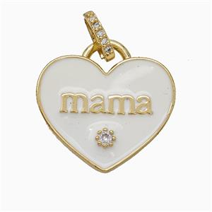 Copper Heart Pendant White Enamel Mama Gold Plated, approx 25mm, 8-10mm
