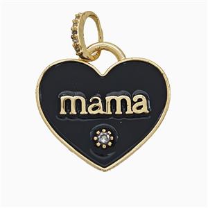 Copper Heart Pendant Black Enamel Mama Gold Plated, approx 25mm, 8-10mm