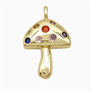 Copper Mushroom Pendant Pave Zirconia Gold Plated, approx 24-30mm