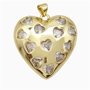 Copper Heart Pendant Pave Zirconia Gold Plated, approx 30mm