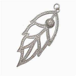 Copper Leaf Pendant Micropave Zirconia Platinum Plated, approx 20-48mm