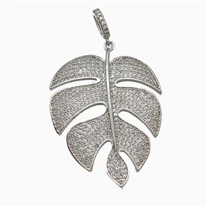 Copper Leaf Pendant Micropave Zirconia Platinum Plated, approx 30-38mm