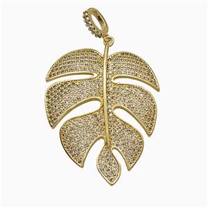 Copper Leaf Pendant Micropave Zirconia Gold Plated, approx 30-38mm