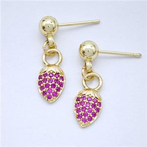 Copper Pineapple Stud Earrings Pave Zirconia Gold Plated, approx 7-10mm, 5mm