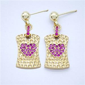 Copper Heart Stud Earrings Pave Zirconia Gold Plated, approx 12-18mm, 5mm