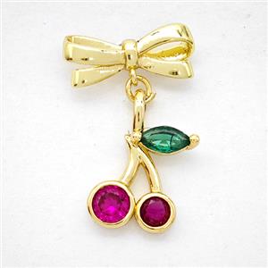 Copper Bowknot And Cherry Earrings Pave Zirconia Gold Plated, approx 11-18mm, 7-17mm