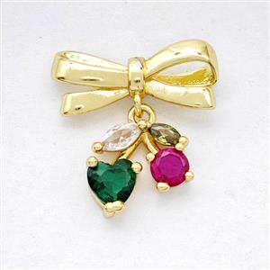 Copper Bowknot And Cherry Earrings Pave Zirconia Gold Plated, approx 8-10mm, 7-17mm