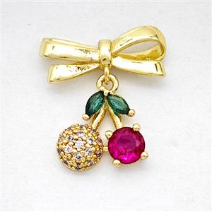 Copper Bowknot And Cherry Earrings Pave Zirconia Gold Plated, approx 10-12mm, 7-17mm