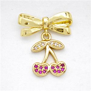 Copper Bowknot And Cherry Earrings Pave Zirconia Gold Plated, approx 10-12mm, 7-17mm