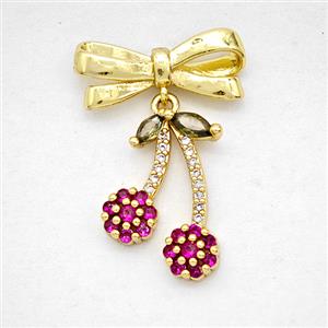 Copper Bowknot And Cherry Earrings Pave Zirconia Gold Plated, approx 12-16mm, 7-17mm
