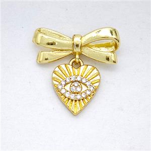 Copper Bowknot And Heart Eye Earrings Pave Zirconia Gold Plated, approx 10mm, 7-17mm