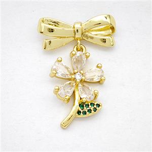 Copper Bowknot And Clover Earrings Pave Zirconia Gold Plated, approx 12-16mm, 7-17mm