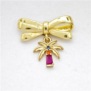 Copper Bowknot And Coconut Tree Earrings Pave Zirconia Gold Plated, approx 8mm, 7-17mm