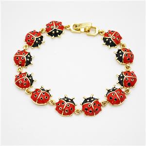 Copper Ladybug Bracelets Pave Zirconia Red Enamel Gold Plated, approx 9-12mm, 17cm length