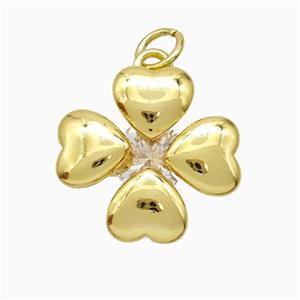 Copper Clover Pendant Pave Crystal Gold Plated, approx 16mm