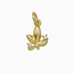 Copper Leaf Pendant Pave Zirconia Gold Plated, approx 8-9mm