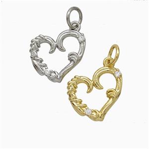 Copper Heart Pendant Pave Zirconia Mixed, approx 13mm