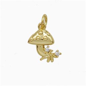 Copper Mushroom Pendant Pave Zirconia Gold Plated, approx 10mm