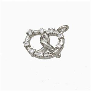 Copper Heart Pendant Pave Zirconia Platinum Plated, approx 10-13mm