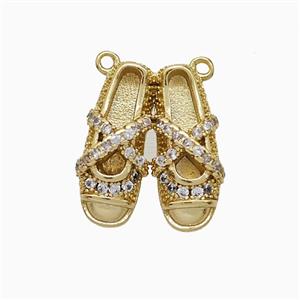 Copper Shoe Pendant Pave Zirconia 2loops Gold Plated, approx 13-15mm