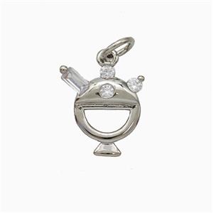 Copper Furnace Pendant Pave Zirconia Platinum Plated, approx 11-12mm