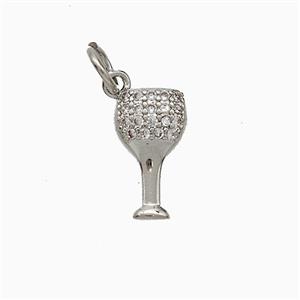 Copper Winecup Pendant Pave Zirconia Platinum Plated, approx 7-12mm